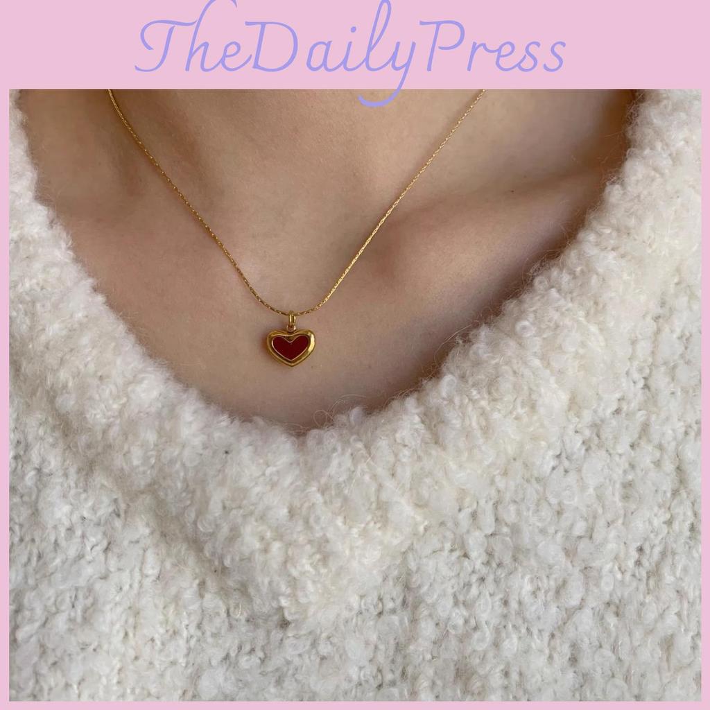 Elegant Heart Shaped Titanium Steel Necklace For Girls With Vibrant Red Color For Trendy Style