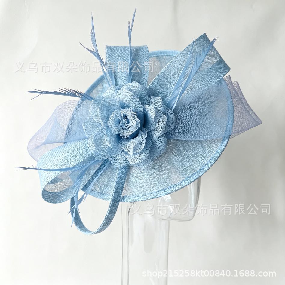 European and American retro imitation hemp top hat women's horse racing festival tea party party headgear bridal dinner feather flower top hat
