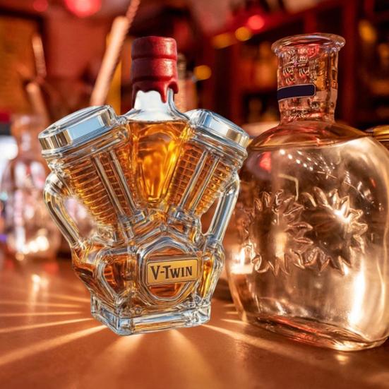 Whiskey Bottle Motorcycle Engine Decanter Handmade Glass Bottle Mechanical Aesthetics