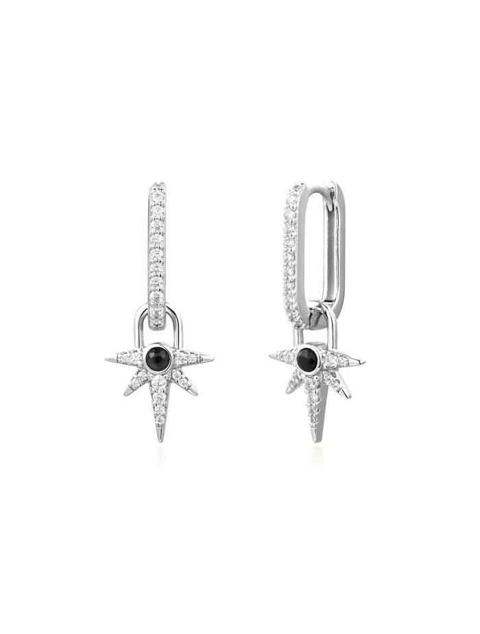 Серебряные Серьги-Кольца из Серебра 925 Пробы со Звездой из Черного Оникса E061-12H