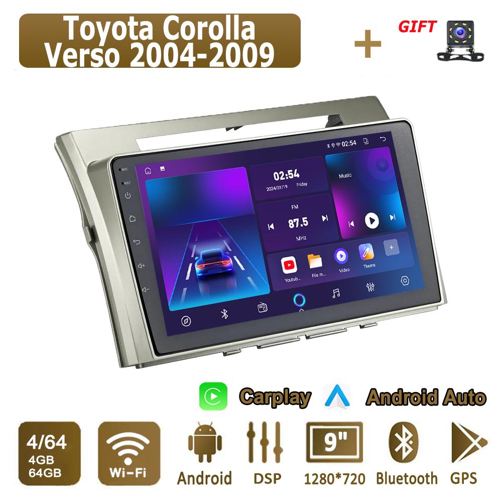 Android Carplay Car Radio For Toyota Corolla Verso 2004-2009 Multimedia Player Head Unit Stereo GPS Navigation BT WIFI 4+64GB