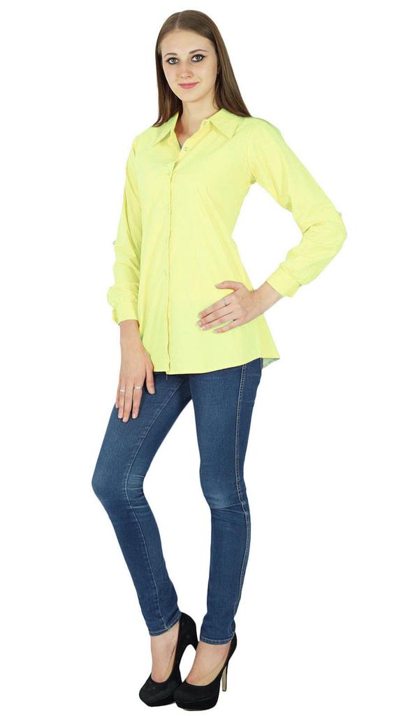 Top Cotton Shirt Long Sleeve Solid Short Kurta Women Clothing