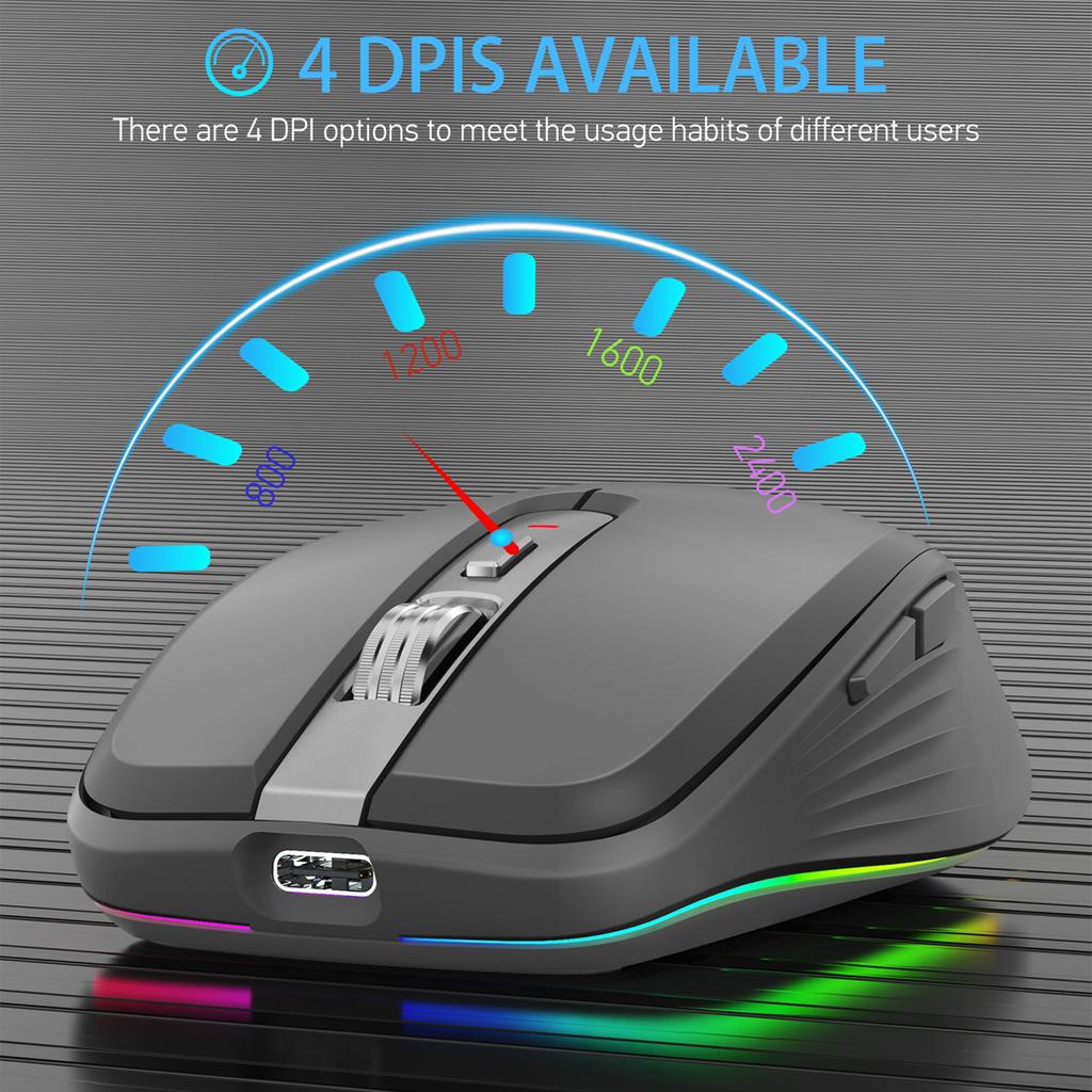 2.4G+BT5.1 Dual-mode Wireless Mouse Computer Gaming Mice Ergonomic Design 4-gear Adjustable DPI Built-in Rechargeable Battery