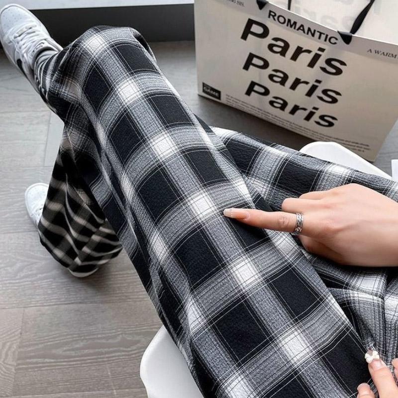 Летние спортивные штаны женские черно-белые брюки в клетку женская мода винтажные мешковатые тонкие брюки женская повседневная одежда