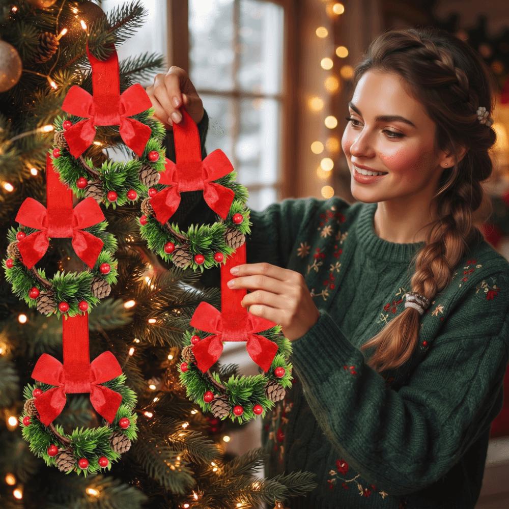 Durable Polyester Cabinet Ribbon Garland Realistic Berries Holiday Bow Ornament Fireplace Mantel