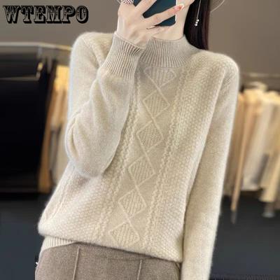 Пуловер с полувысоким воротником, вязаный свитер для женщин, осень и зима, однотонный, с длинным рукавом, свободный, повседневный свитер