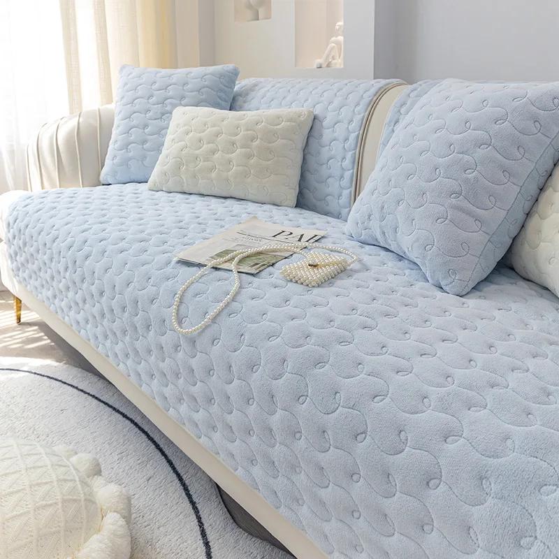 Plush Sofa Cushion Thickened Milk Velvet Little Fresh Sofa Cover Living Room Four-Season Sofa Cushion Simple Modern Non-Slip Mat