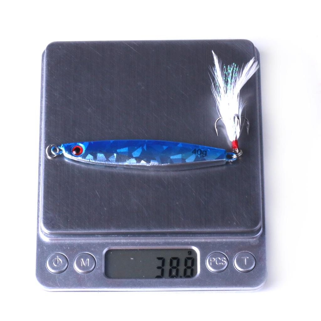 1pc Hengjia 40G Laser Lead Bait with Feather Hook Metal Fishing Lures for Perch Pike Trout Bass
