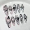 Длинные накладные ногти с 3D рельефным дизайном, блестящим хромированным эффектом, в стиле "сладкий панк", носимые, искусственные, для женщин