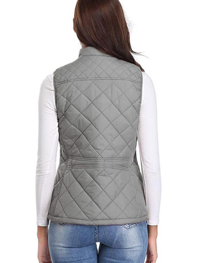 2022 Women's Fashion Quilted Cotton Vest with Zipper Pockets and Stand-Up Collar