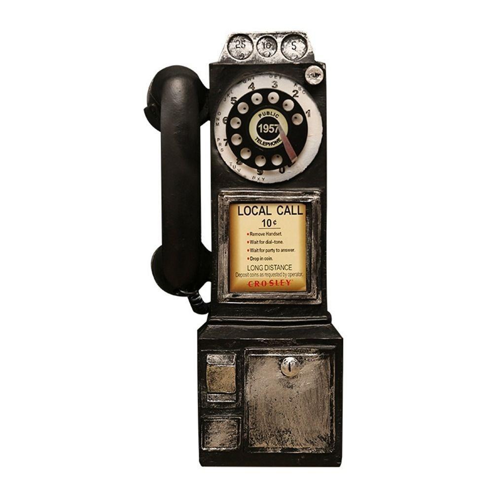 Vintage Telephone Model Wall-Mounted Resin Booth Telephone Figurine Rotary Old-fashioned Telephone Ornament Photography Props