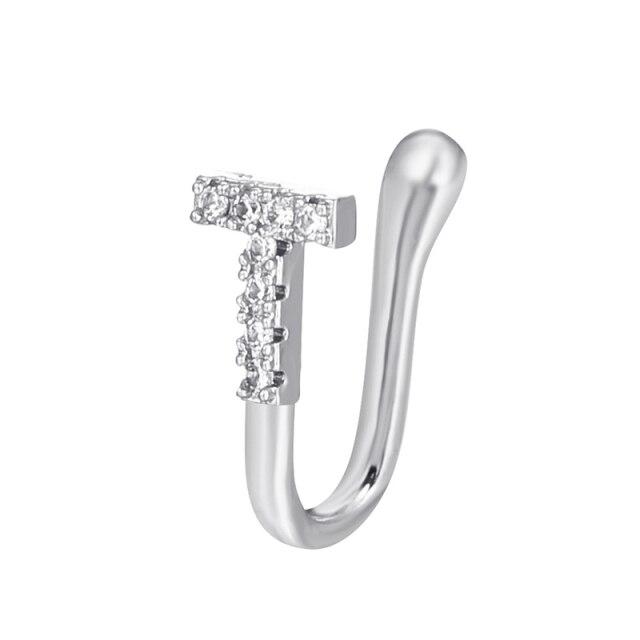 Женское медное кольцо с алфавитом, поддельное кольцо в носу, манжета, не пирсинг, кольцо в носу с надписью, зажим для поддельного пирсинга носа, ювелирные изделия, серьги-манжеты для ушей