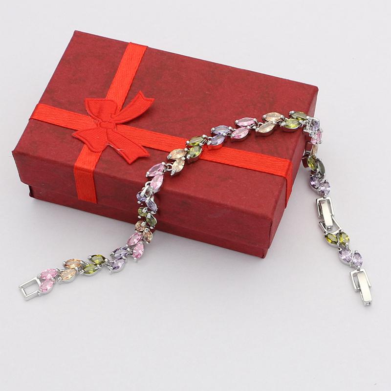 Ювелирные изделия серебряного цвета, разноцветные белые браслеты с подвесками-цепочками и звеньями из белого циркония для женщин