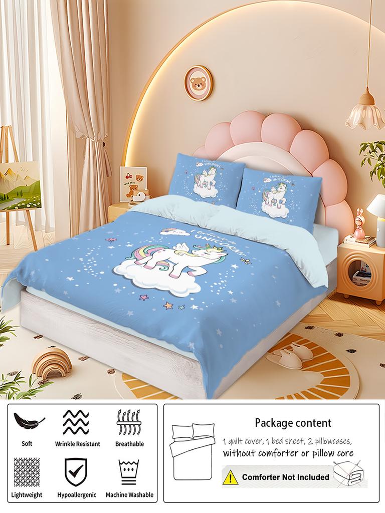 Комплект пододеяльников с мультяшным принтом единорогов, мягкий, удобный и дышащий, для спальни, отеля, лучший подарок для девочек