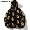 Autumn and Winter Women's Hooded Sweatshirt Plush Bear Print Cartoon Ladies Winter Warm Jacket Fleece Jacket