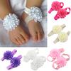 2Pcs Baby Infant Toddler Girl Ribbon Flowers Barefoot Sandals Sock Toe Shoes