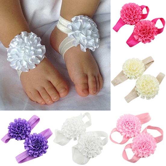 2Pcs Baby Infant Toddler Girl Ribbon Flowers Barefoot Sandals Sock Toe Shoes