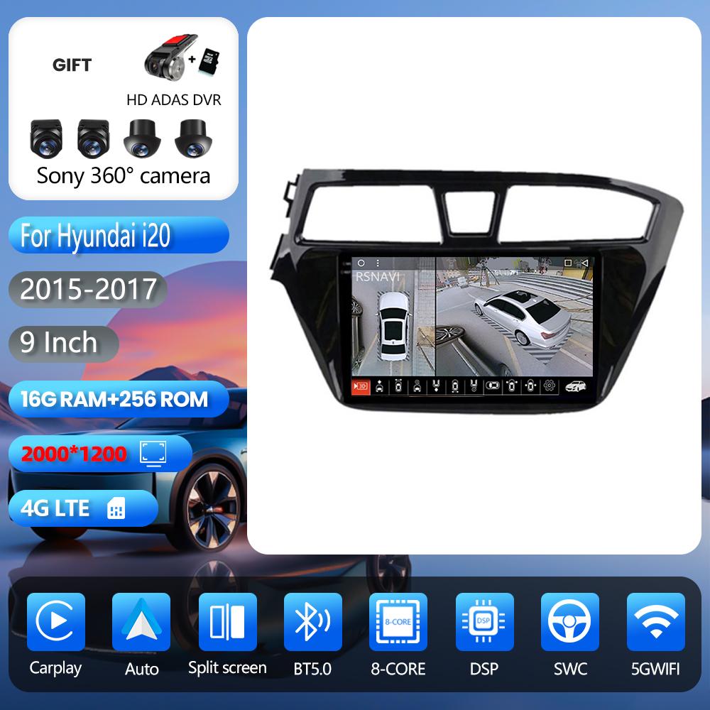 Autoradio multimédia Android 16 Carplay Auto avec lecteur vidéo BT pour Hyundai i20 2 II GB 2014 - 2018, commande au volant, DVD