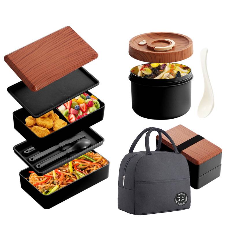 1200ML Stackable Bento Box 2-Tier Food Storage Container Set with Cutlery for Kids Crisper Microwave and Dishwasher Safe