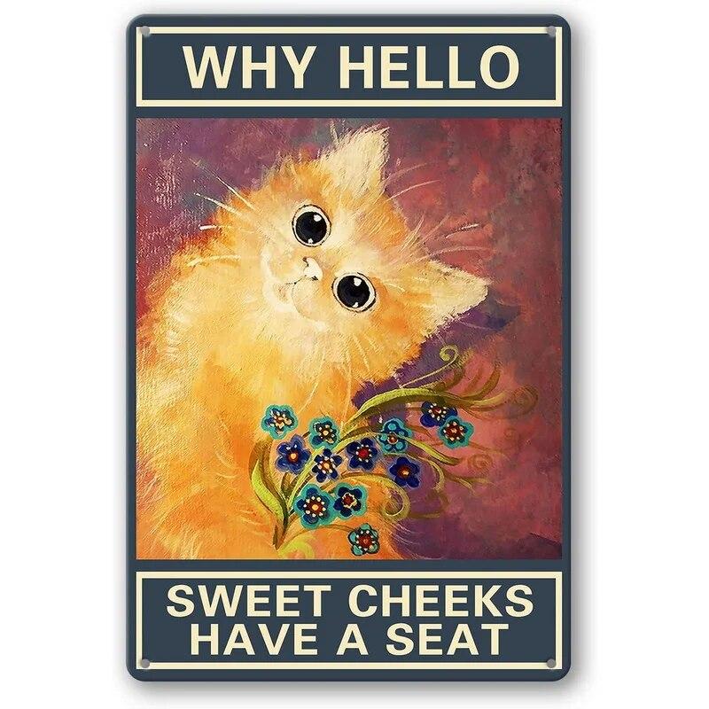 Retro Cat Coffee Metal Tin Sign Vintage Kitchen Signs Wall Decor Because Murder Is Wrong Funny Signs Bar Decorations Art Poster