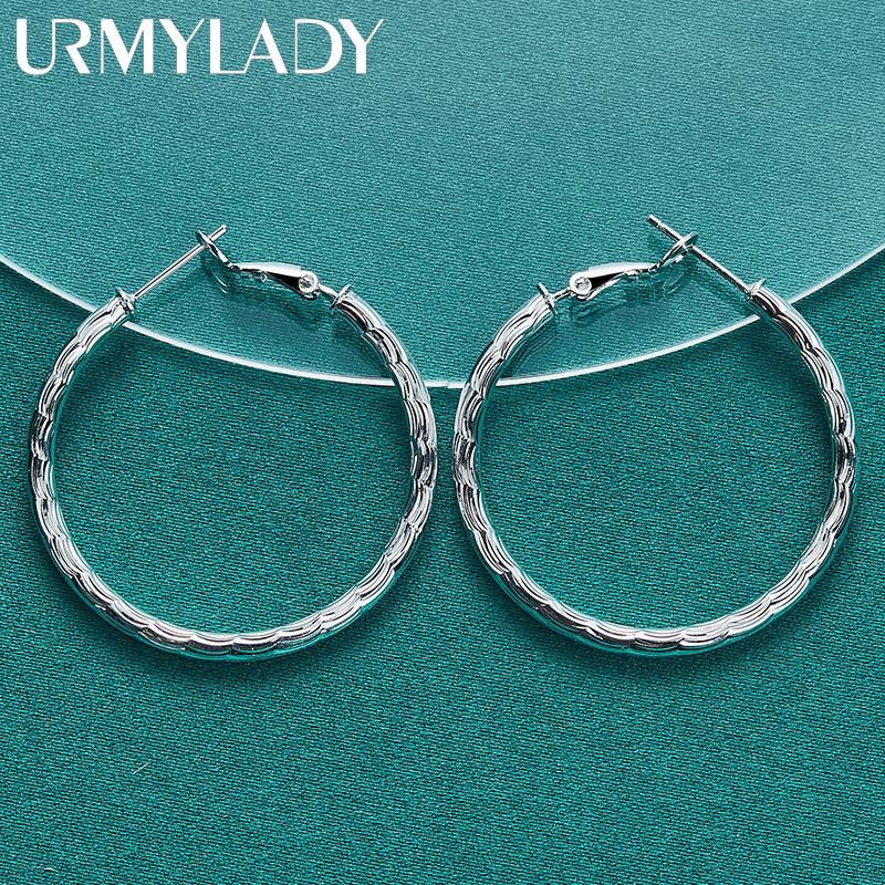 Серьги-петли из стерлингового серебра 925 пробы с водным узором, круглые 40 мм, для женщин, очаровательные ювелирные изделия