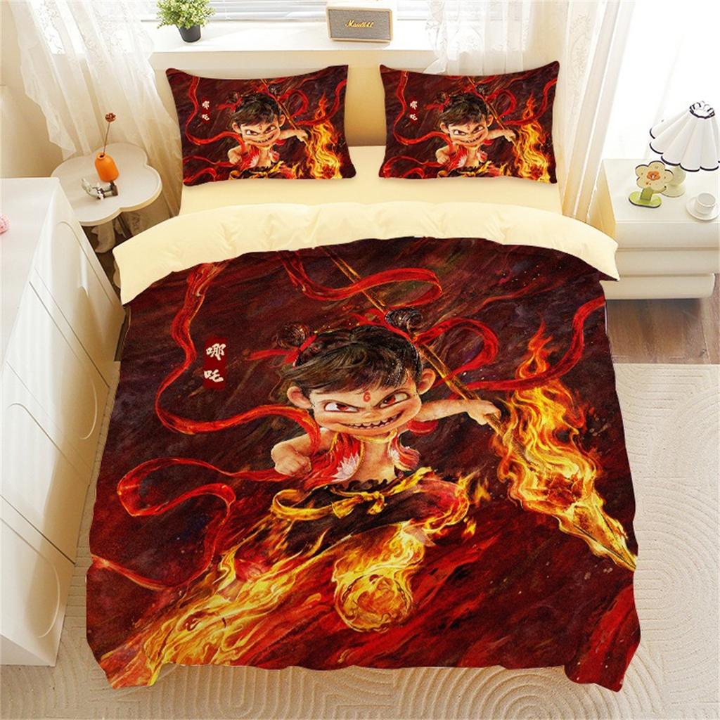 Anime Nezha movie 3D Boy Girl Bedroom Decoration Duvet Cover with Pillowcase, 2pcs Bedding Set for Single Double King Queen Bed