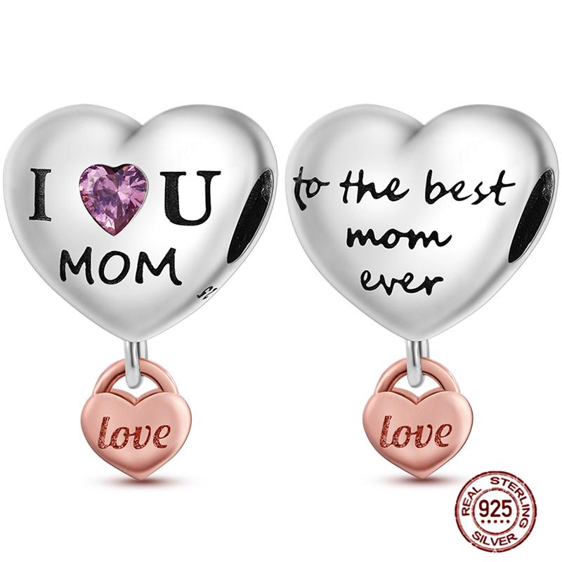 Медные Шармы Большая Любовь Мама Семья Сестра Розовое Сердце Тюльпан Бусины Ча Подходят для Оригинального Браслета Сделай Сам Ювелирный Подарок на День Матери