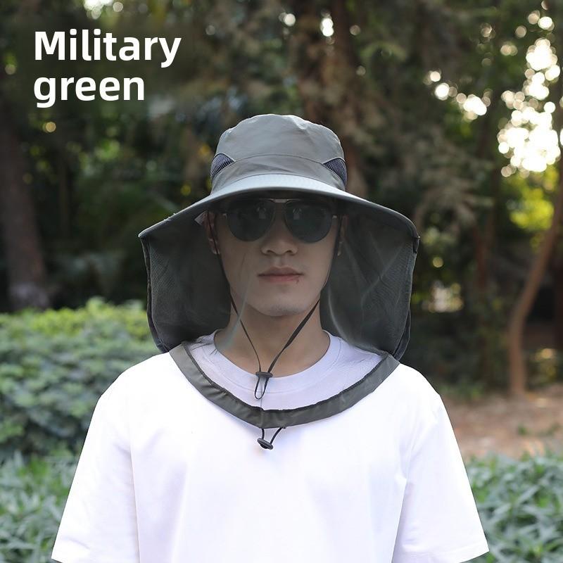 Mesh face mask mosquito-proof hat, sun protection hat, face covering for men and women, summer outdoor large brim UV protection for fishing and