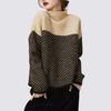Women Sweater Half High Collar Long Sleeve Color-Blocked Loose Fit Knitting Top Autumn Winter Thick Warm Pullover Tops