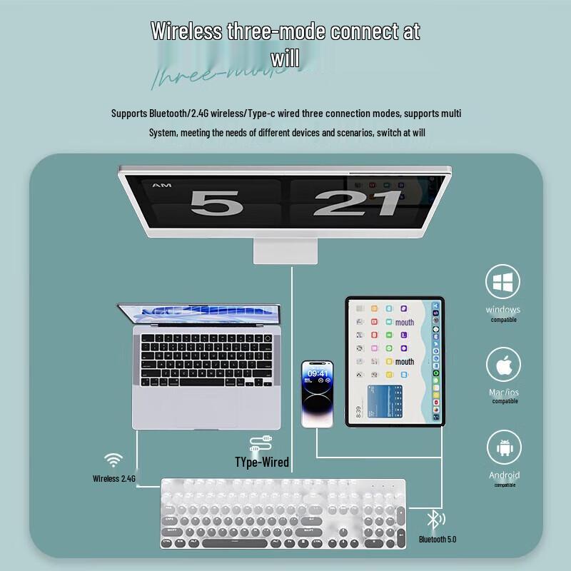 EWEADN V30 Ретро Панк Беспроводной Механический Набор Клавиатуры