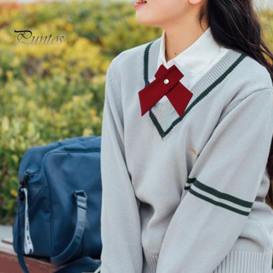 Women Shirt Tie Solid Color Design Easy Buckle Fastening Criss-Cross Design Neck Tie Graduation Work Uniforms Student Tie