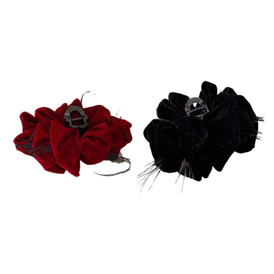 Women Hair Claw Large Pleated Velvet Multi-Layered Bowknot Decor Versatile Hair Clamp