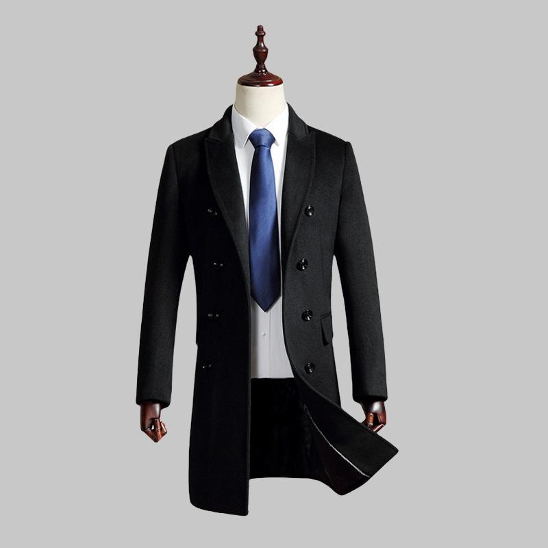 Осень и зима Новое мужское шерстяное пальто Тренчкот корейской версии Приталенный крой Средней и длинной двубортное шерстяное пальто Пальто