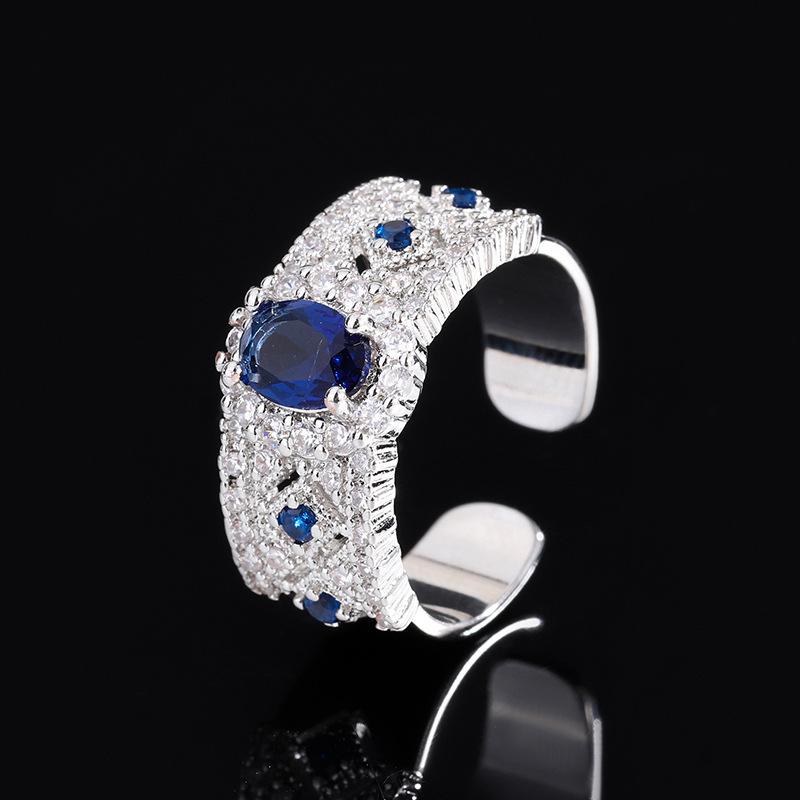 Открытое кольцо в стиле ретро, открытое кольцо с красным корундом, корейская версия персонализированного простого кольца с сапфиром, модное кольцо на указательный палец