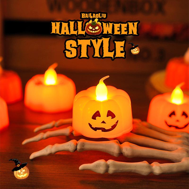 Halloween Mini Pumpkin Lantern Led Electronic Candle Light Prop Glowing Skull Figurine