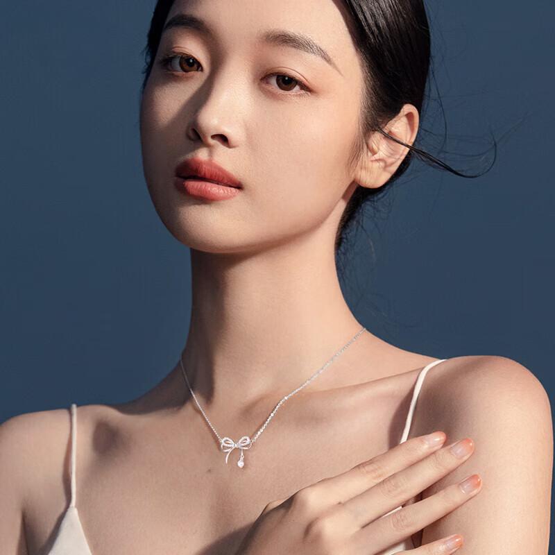 Butterfly Silver Necklace, Bow-Shaped Jewelry, Neck Accessories