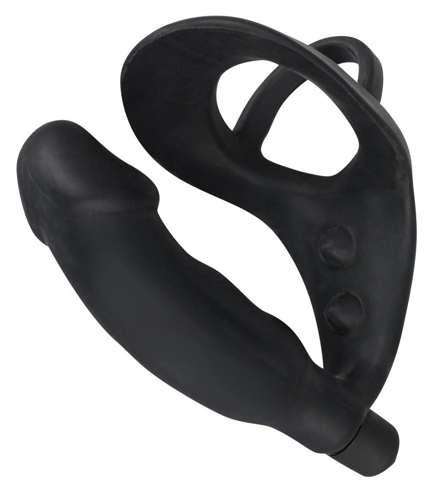 Penis Ring with Vibration and Dildo - Black Velvets