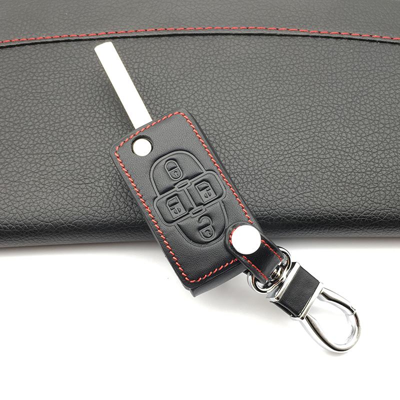 2018 Hot Sale Key Fob 100% Genuine Leather Case Cover Skin Shell Cover For Peugeot 1007 807 4 Buttons Fold Key Protective Shell