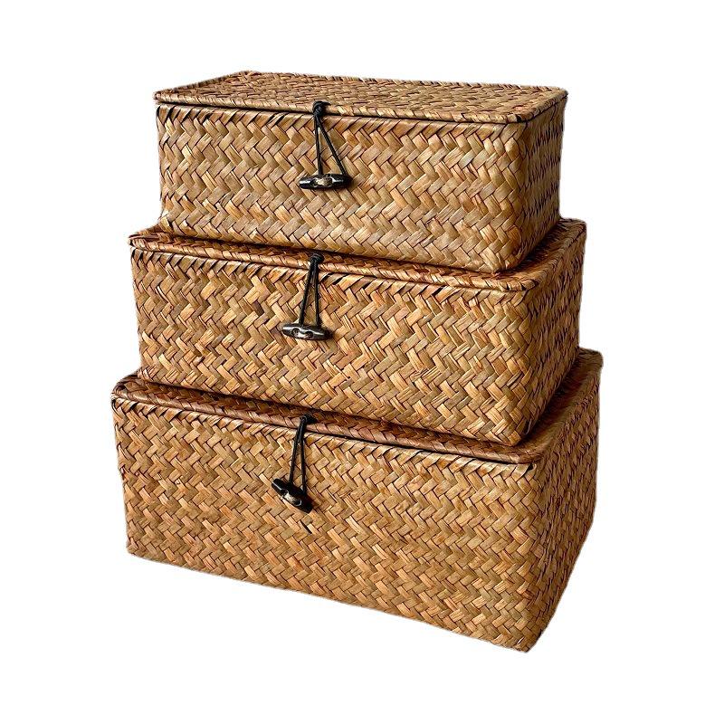 Прямоугольная подарочная корзина с крышкой, плетеная из бамбука и водорослей