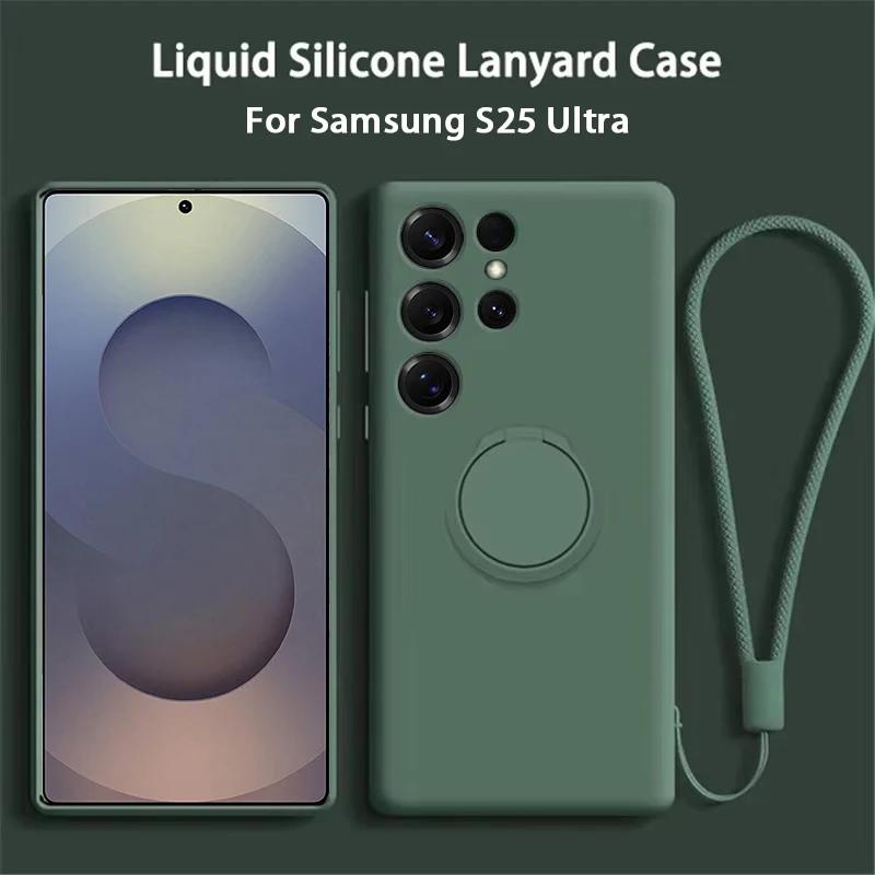 Чехол S25 S24 Ultra Plus Жидкий Силикон Магнитное Кольцо Подставка Мягкий Чехол Для Samsung Galaxy S25 S24 S23 S 25 Ultra Plus S25Ultra