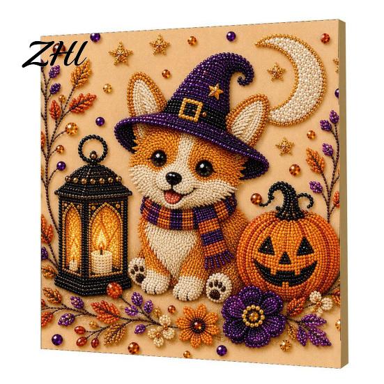 Ghost Pumpkin Art Craft Halloween Faux Pearl Kit, 3D Painting DIY Spooky Stress Relief Crafting Hobby Cute Set for Adults, Autumn Home Wall Decor Bead