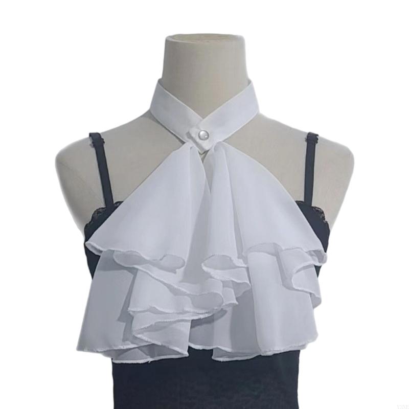 Y3NE Victorian Detachable Fake Collar Layered Jabot Necktie For Medieval Costume Historical Reenactment Themed Party