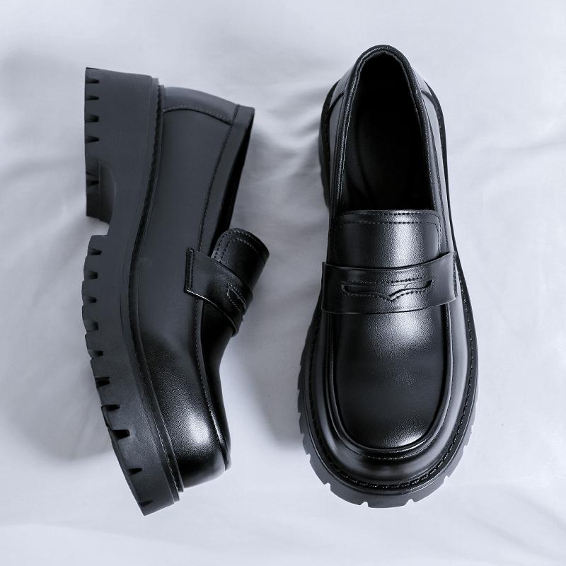 Outdoor Thick Bottom Mens Slip On Flats Casual Leather Male Loafers Comfortable Classic Dress Footwear Punk Style Driving Shoes