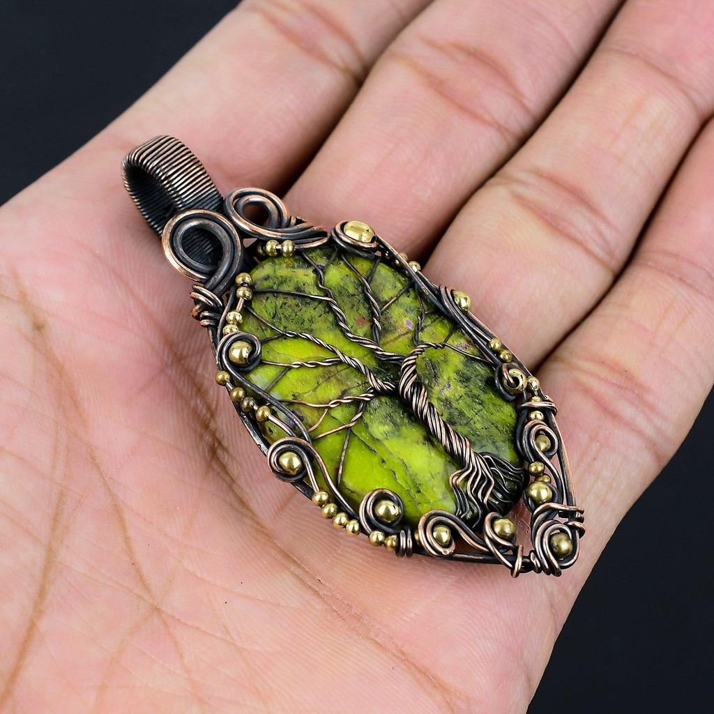 Tree Of Life Stichite Gemstone Pure Copper Wire Wrapped Handmade Pendant Jewelry For Gift