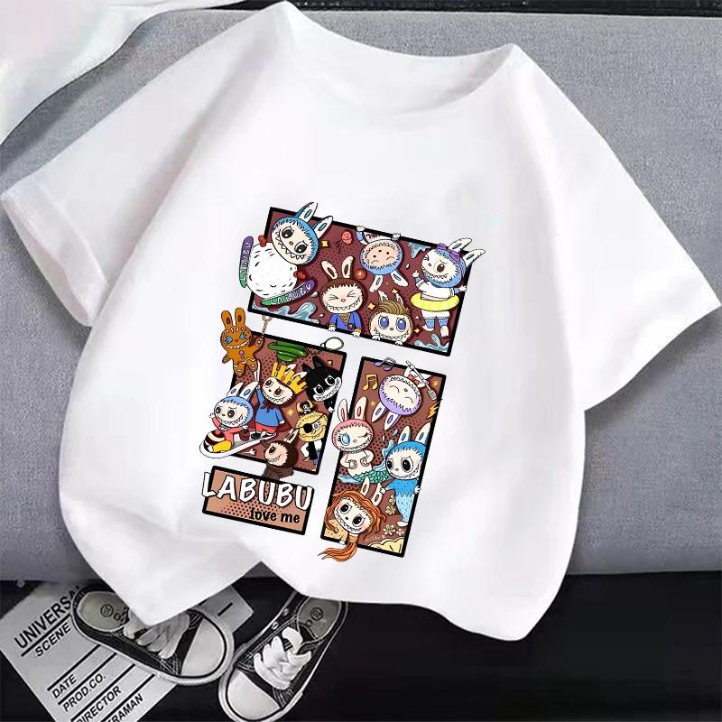 Kids Cartoon Cotton T-shirt Labubued Children Anime Print Tee Girl Fashion Casual Clothes Summer Cute Short Sleeve Clothing Gift