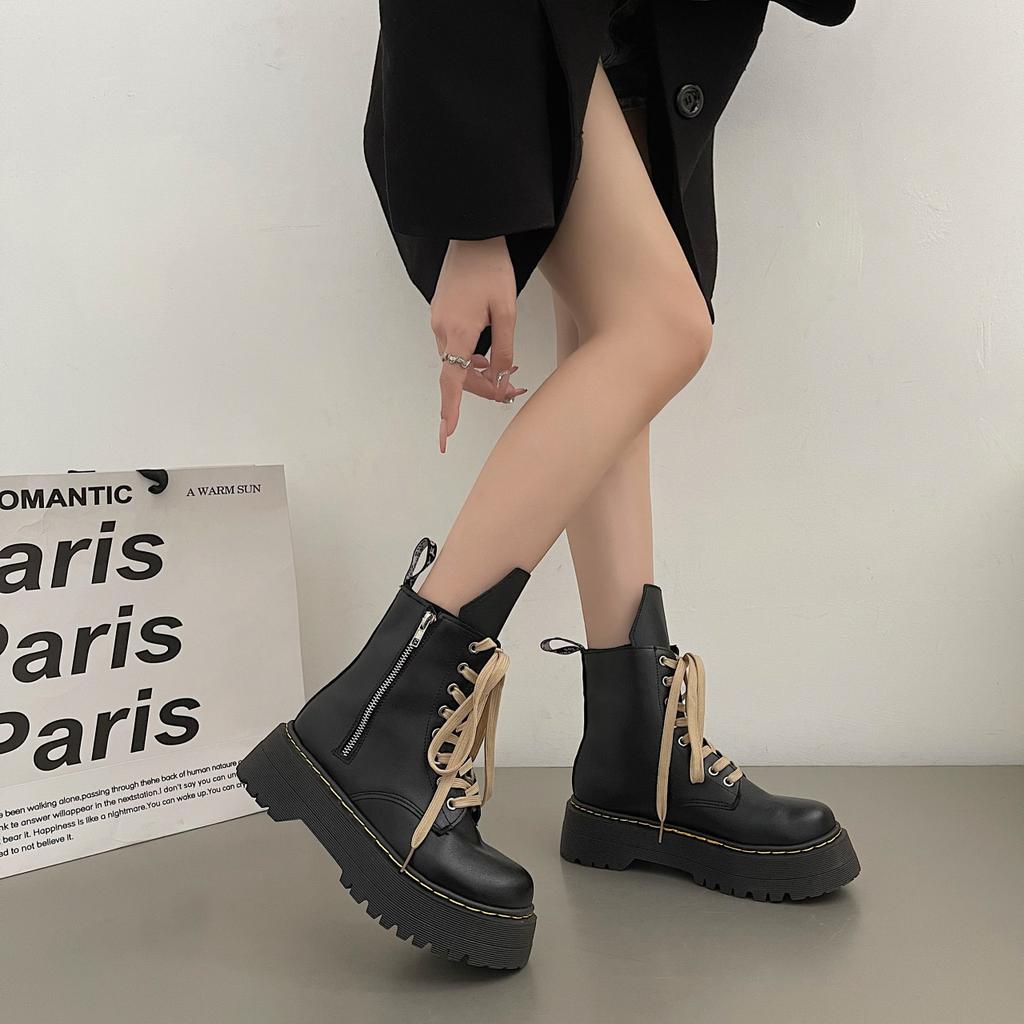 Женские ботинки Martin на толстой подошве 2024 года, осень-зима, новые тонкие ботинки для мужчин, высокие ботинки среднего размера в британском стиле, локомотивные ботинки