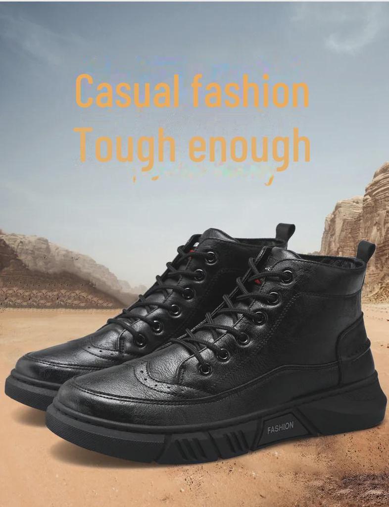 Мужские зимние ботинки-броги с высоким берцем из кожи - Теплые, Повседневные, на вельветовой подкладке