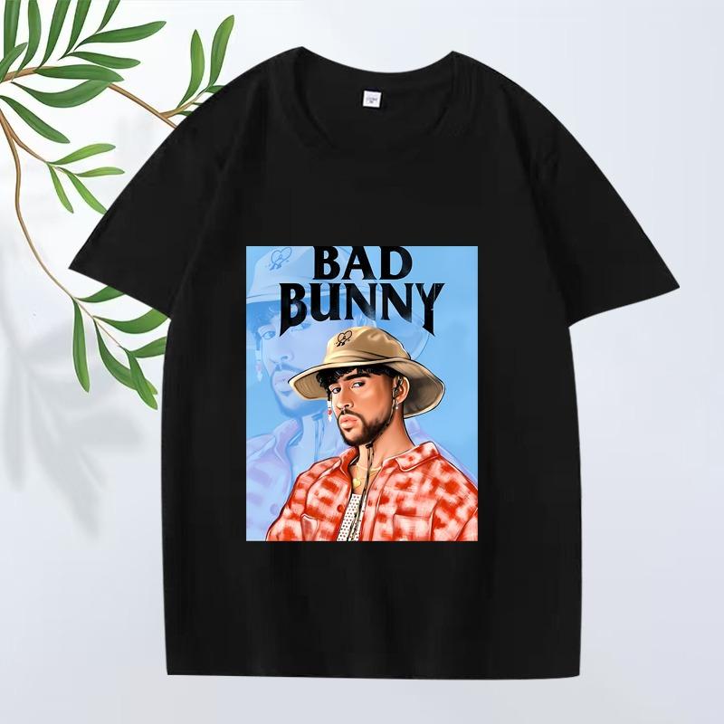 Модная Классическая Графическая Футболка Bad Bunny Мужская Женская Оверсайз 100% Хлопок Уличная Стильная Короткий Рукав Летний Принт Унисекс Топы