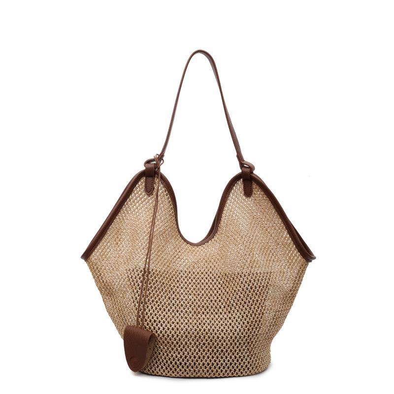 Соломенная сумка летняя сумка ленивый ветер плетеная большая вместимость на плечо сумка-тоут приморский отпуск ветер пляжная сумка
