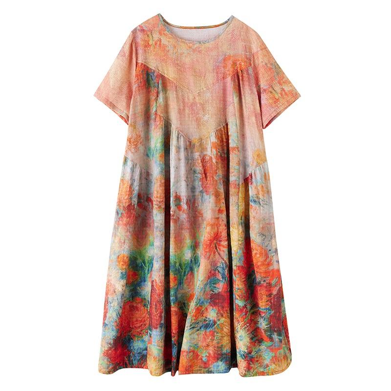 Новое хлопковое винтажное платье с цветочным принтом больших размеров с коротким рукавом для женщин, повседневное свободное длинное летнее платье